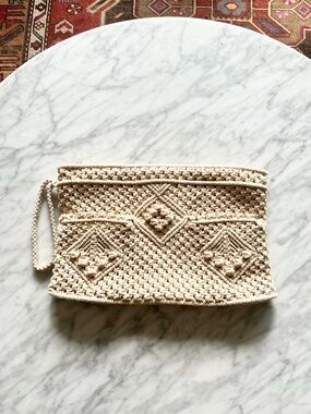 Handmade Crochet Boho Clutch Cream Wristlet Coastal Bag